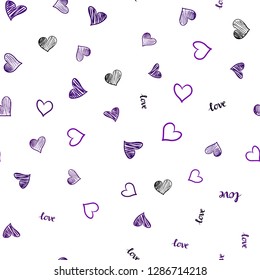 Dark Purple, Pink vector seamless pattern with phrase LOVE YOU, hearts. Illustration with phrase LOVE YOU, hearts for valentine's day. Texture for window blinds, curtains.
