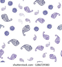 Dark Purple, Pink vector seamless doodle pattern with leaves and flowers. Shining colored illustration with leaves and flowers. Template for business cards, websites.