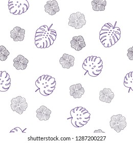 Dark Purple, Pink vector seamless abstract background with flowers, leaves. Colorful illustration in doodle style with leaves, flowers. Template for business cards, websites.