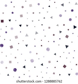 Dark Purple, Pink vector seamless layout with circles, lines, rectangles. Illustration with colorful circles, triangles, rectangles. Pattern for design of window blinds, curtains.