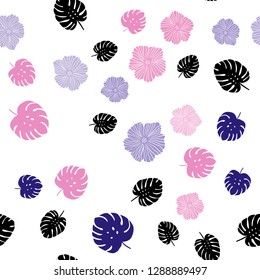 Dark Purple, Pink vector seamless elegant pattern with flowers, leaves. Illustration with doodles on abstract template. Pattern for trendy fabric, wallpapers.