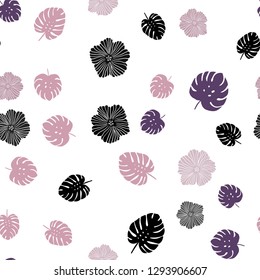 Dark Purple, Pink vector seamless natural background with flowers, leaves. Sketchy doodles on white background. Pattern for trendy fabric, wallpapers.