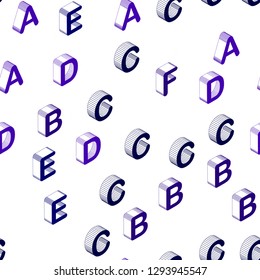 Dark Purple, Pink vector seamless template with 3D isolated letters. Colorful 3D alphabet signs with gradient on white background. Pattern for design of fabric, wallpapers.