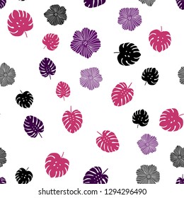 Dark Purple, Pink vector seamless doodle layout with flowers, leaves. Modern abstract illustration with leaves and flowers. Design for wallpaper, fabric makers.