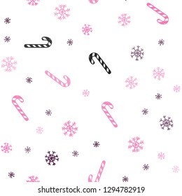 Dark Purple, Pink vector seamless background with sweet xmas lollipops.