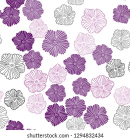 Dark Purple, Pink vector seamless doodle background with flowers. Flowers with gradient on white background. Texture for window blinds, curtains.