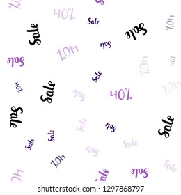 Dark Purple, Pink vector seamless background with 40 % signs of sales. Gradient illustration with discount signs on white backdrop. Backdrop for mega promotions, discounts.