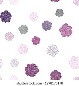 Dark Purple, Pink vector seamless doodle background with flowers. Modern abstract illustration with flowers. Pattern for design of fabric, wallpapers.