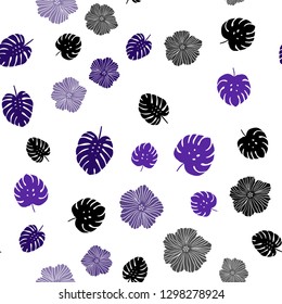 Dark Purple, Pink vector seamless natural background with flowers, leaves. An elegant bright illustration with leaves and flowers. Pattern for trendy fabric, wallpapers.