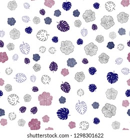 Dark Purple, Pink vector seamless abstract design with leaves, flowers. Decorative design in Indian style on white background. Design for wallpaper, fabric makers.