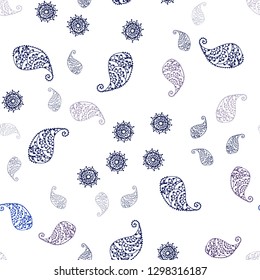 Dark Purple, Pink vector seamless elegant background with leaves and flowers. Leaves, flowers in natural style on white background. Design for textile, fabric, wallpapers.