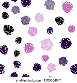 Dark Purple, Pink vector seamless elegant background with flowers, leaves. Modern abstract illustration with leaves and flowers. Pattern for design of fabric, wallpapers.