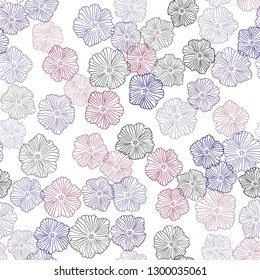 Dark Purple, Pink vector seamless natural backdrop with flowers. Flowers in natural style on white background. Design for textile, fabric, wallpapers.