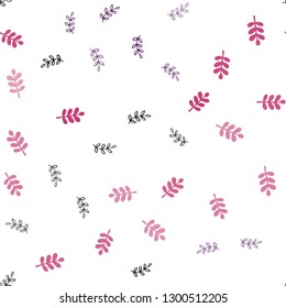 Dark Purple, Pink vector seamless abstract design with leaves. Glitter abstract illustration with doodles and leaves. Texture for window blinds, curtains.