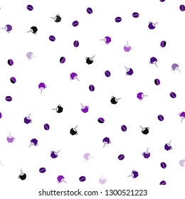 Dark Purple, Pink vector seamless texture with coffee beans, mugs. Gradient abstract collection of coffee cups and beans. Pattern for ad, booklets, leaflets of restaurants.