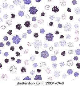 Dark Purple, Pink vector seamless doodle pattern with leaves, flowers. Glitter abstract illustration with leaves and flowers. Design for wallpaper, fabric makers.