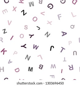 Dark Purple, Pink vector seamless backdrop with english symbols. Shining colorful illustration with isolated letters. Texture for window blinds, curtains.