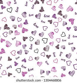 Dark Purple, Pink vector seamless template with text LOVE YOU, hearts. Romantic illustration with colorful phrase LOVE YOU, hearts. Design for wallpaper, fabric makers.