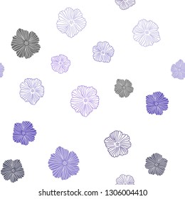 Dark Purple, Pink vector seamless doodle backdrop with flowers. Colorful illustration with flowers in doodle style. Pattern for design of fabric, wallpapers.