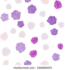 Dark Purple, Pink vector seamless doodle pattern with flowers, leaves. Decorative design in Indian style on white background. Design for textile, fabric, wallpapers.