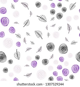 Dark Purple, Pink vector seamless natural artwork with leaves and flowers. Doodle illustration of leaves and flowers in Origami style. Texture for window blinds, curtains.