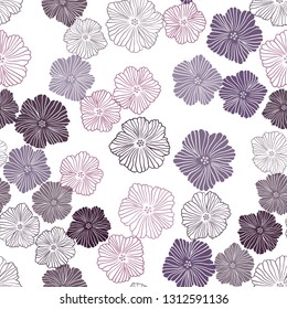 Dark Purple, Pink vector seamless natural artwork with flowers. Sketchy doodle flowers on white background. Pattern for design of fabric, wallpapers.
