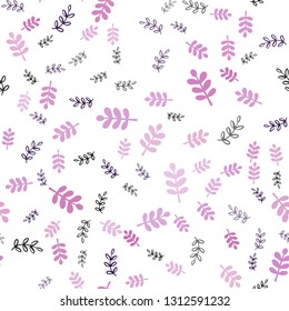 Dark Purple, Pink vector seamless doodle template with leaves, branches. Brand new colored illustration with leaves and branches. Texture for window blinds, curtains.