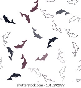 Dark Purple, Pink vector seamless background with dolphins. Shining illustration of colorful gradient sea dolphins. Natural design for wallpapers.