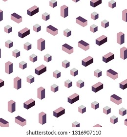 Dark Purple, Pink vector seamless, isometric template with rhombus. Decorative design in abstract style with rectangles. Pattern for design of fabric, wallpapers.