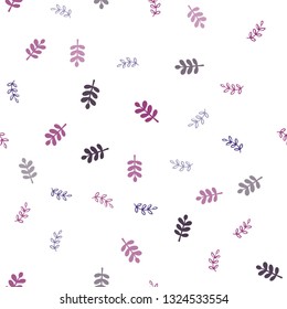 Dark Purple, Pink vector seamless doodle background with leaves. leaves on elegant natural pattern with gradient. Pattern for design of fabric, wallpapers.