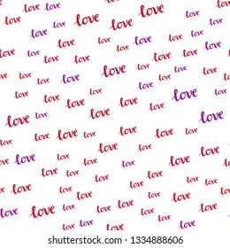 Dark Purple, Pink vector seamless pattern with phrase LOVE YOU. Colorful illustration with quote LOVE YOU in celebration style. Texture for window blinds, curtains.