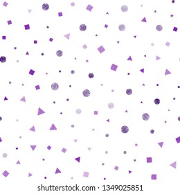 Dark Purple, Pink vector seamless pattern with polygonal style with circles. Circles, lines, rhombus with colorful gradient. Design for textile, fabric, wallpapers.