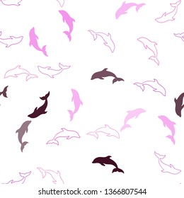 Dark Purple, Pink vector seamless texture with dolphins. Modern abstract illustration with sea dolphins. Pattern for wildlife ad, booklets.