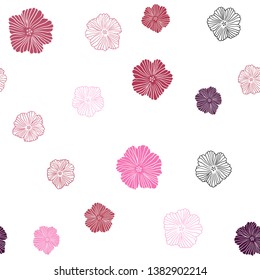 Dark Purple, Pink vector seamless natural backdrop with flowers. Sketchy doodle flowers on white background. Design for textile, fabric, wallpapers.