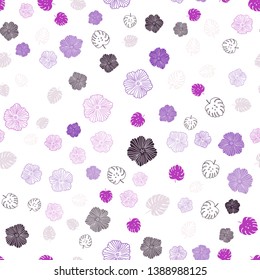 Dark Purple, Pink vector seamless abstract background with leaves, flowers. An elegant bright illustration with leaves and flowers. Pattern for design of fabric, wallpapers.