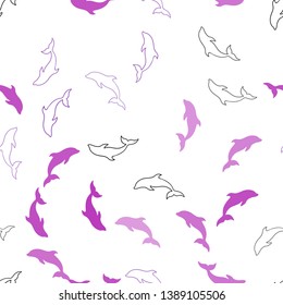 Dark Purple, Pink vector seamless pattern with sea dolphins. Modern abstract illustration with sea dolphins. Pattern for websites of animals.