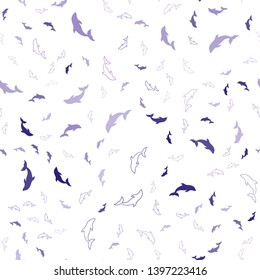 Dark Purple, Pink vector seamless background with dolphins. Shining illustration of colorful gradient sea dolphins. Pattern for websites of animals.