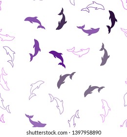 Dark Purple, Pink vector seamless template with dolphins. Decorative design in natural style with sea dolphins. Natural design for wallpapers.