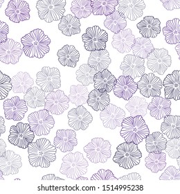 Dark Purple, Pink vector seamless abstract background with flowers. Abstract illustration with flowers in doodles style. Design for textile, fabric, wallpapers.