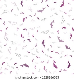 Dark Purple, Pink vector seamless texture with dolphins. Shining illustration of colorful gradient sea dolphins. Template for natural magazines.