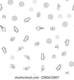 Dark Purple, Pink vector seamless background with tasty food. Illustration with set of fresh food in doodle style. Doodle design for your business advert of cafes.