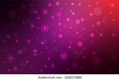 Dark Purple, Pink vector template with ice snowflakes. Snow on blurred abstract background with gradient. The template can be used as a new year background.