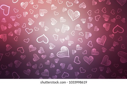 Dark Purple, Pink vector template with doodle hearts. Hearts on blurred abstract background with colorful gradient. Template for Valentine's greeting postcards.