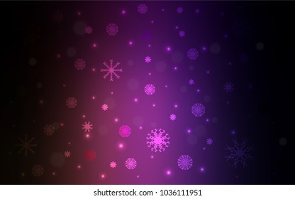 Dark Purple, Pink vector template with ice snowflakes. Shining colored illustration with snow in christmas style. The pattern can be used for new year ad, booklets.