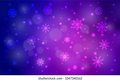 Dark Purple, Pink vector template with ice snowflakes. Glitter abstract illustration with crystals of ice. The pattern can be used for year new  websites.