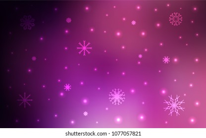 Dark Purple, Pink vector template with ice snowflakes. Glitter abstract illustration with crystals of ice. The template can be used as a new year background.