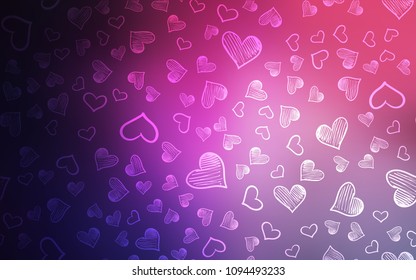 Dark Purple, Pink vector template with doodle hearts. Decorative shining illustration with hearts on abstract template. Design for ad, poster, banner of Valentine Day.