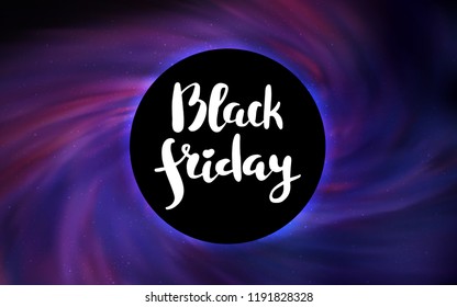 Dark Purple, Pink vector template with a black hole, space. Colorful illustration of a black hole on a starry backdrop. Pattern for posters, banners of sales.