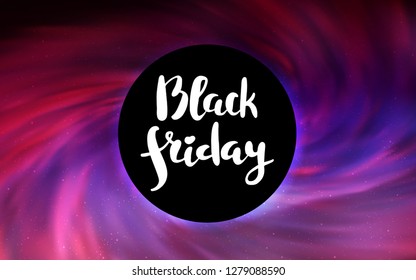 Dark Purple, Pink vector template with a black hole, space. Colorful black hole with shining night sky stars. Black Friday design for ads, commercials.