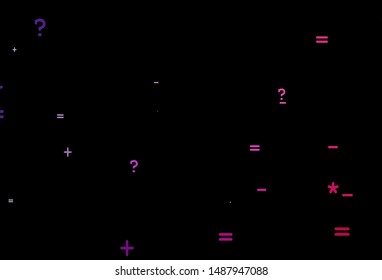 Dark Purple, Pink vector template with math simbols. Colored mathematic signs with gradient on white background. Template for landing page of typography.
